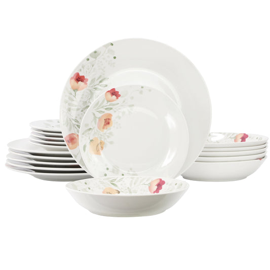 Elama Poppy 18 Piece Porcelain Dinnerware Set, Service for 6 W2B