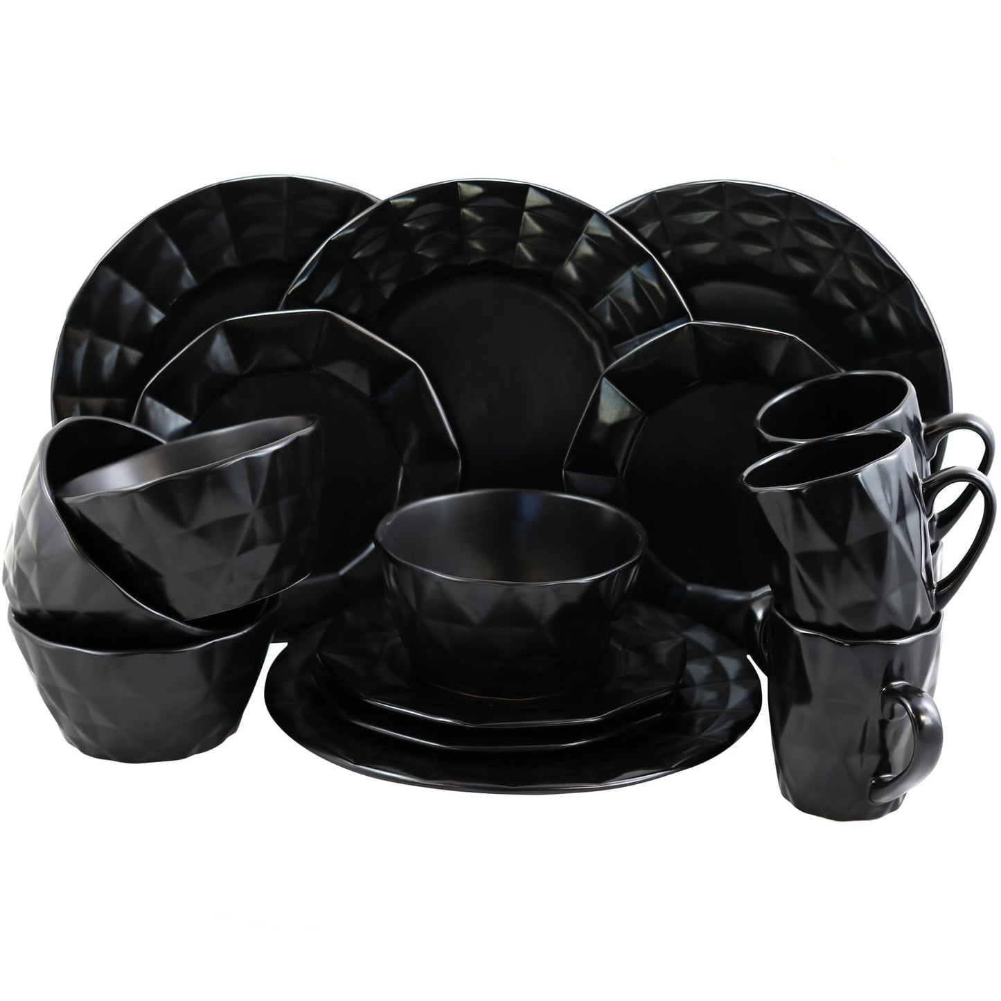 Elama Retro Chic 16-Piece Glazed Dinnerware Set in Black W2B