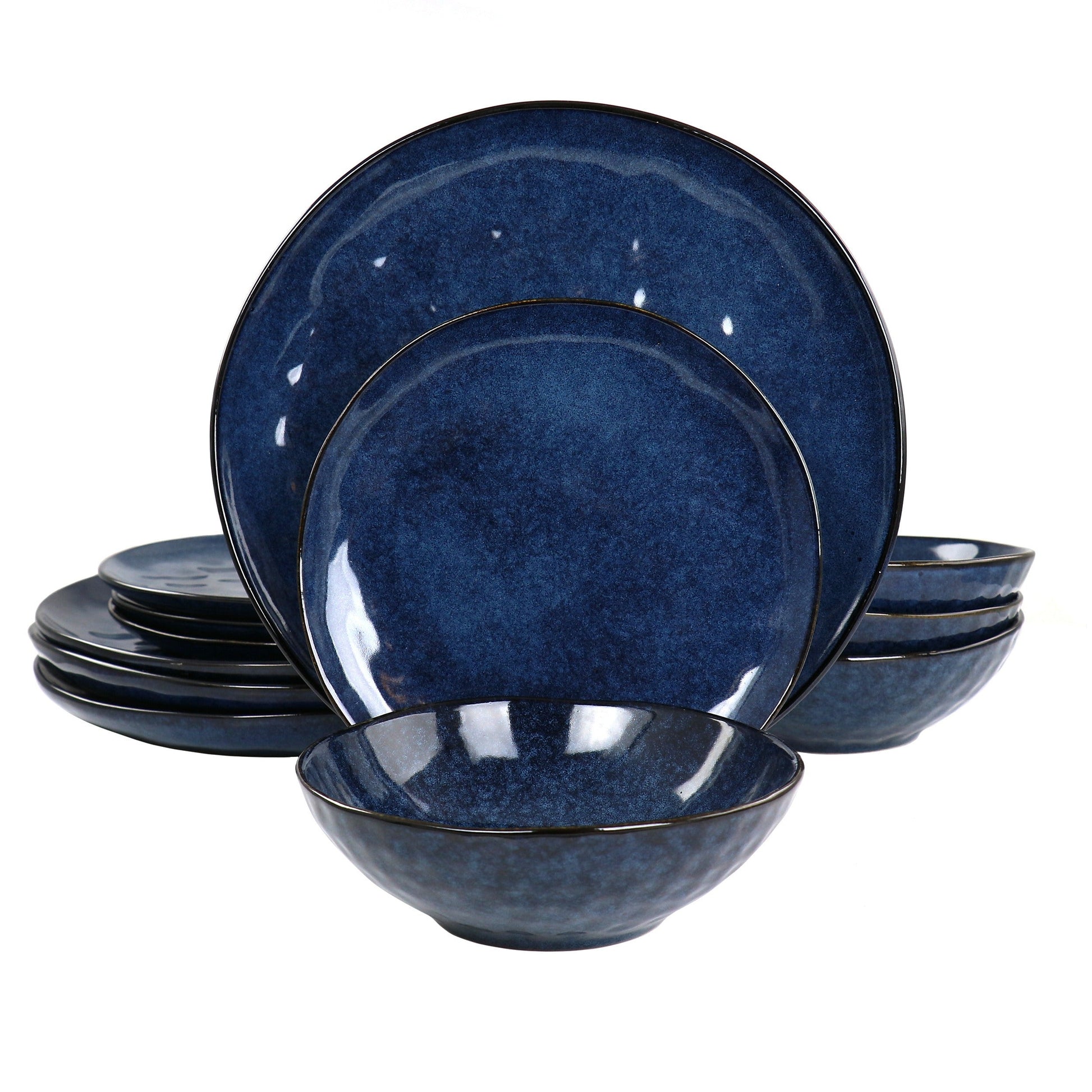 Elama Samara 12 Piece Stoneware Dinnerware Set in Blue W2B