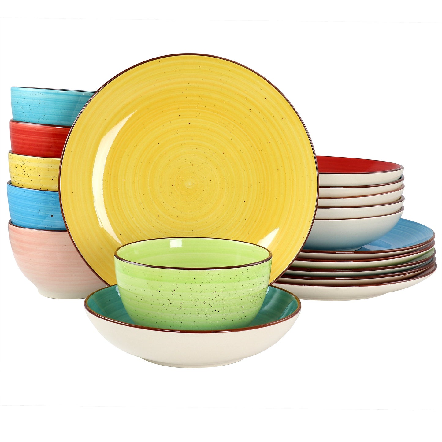 Elama Sebastian 18 Piece Double Bowl Stoneware Dinnerware Set in Assorted Colors W2B