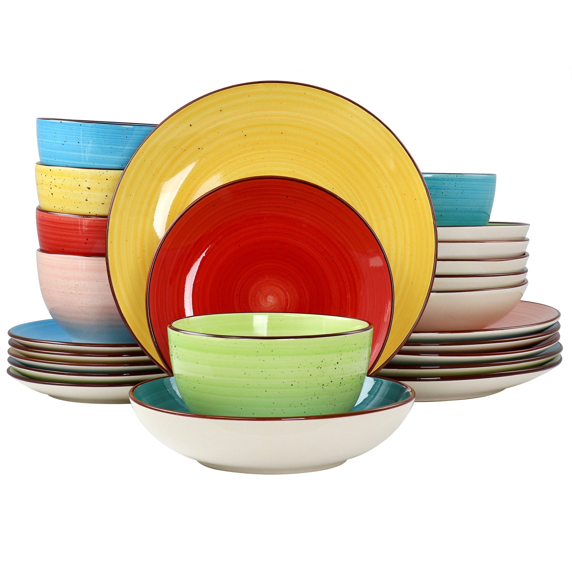 Elama Sebastian 24 Piece Double Bowl Stoneware Dinnerware Set in Assorted Colors W2B