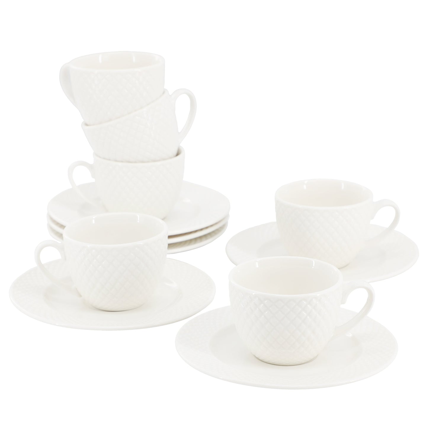 Elama Sol 12 Piece 3 Ounce Porcelain Espresso Cup with Saucer Set in White W2B