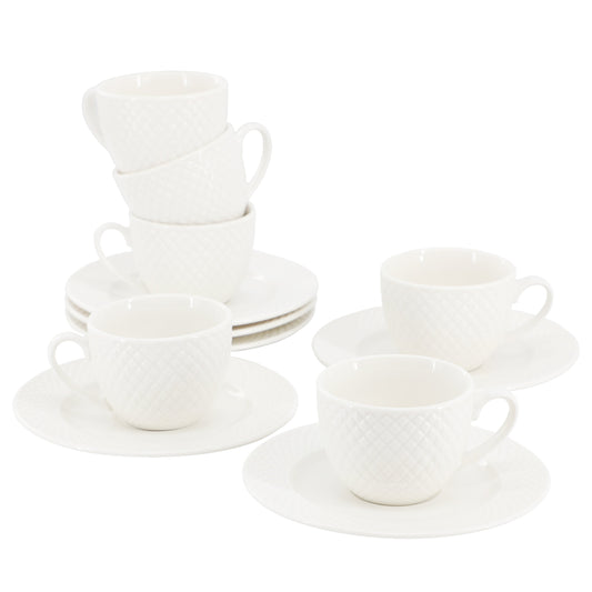 Elama Sol 12 Piece 3 Ounce Porcelain Espresso Cup with Saucer Set in White W2B