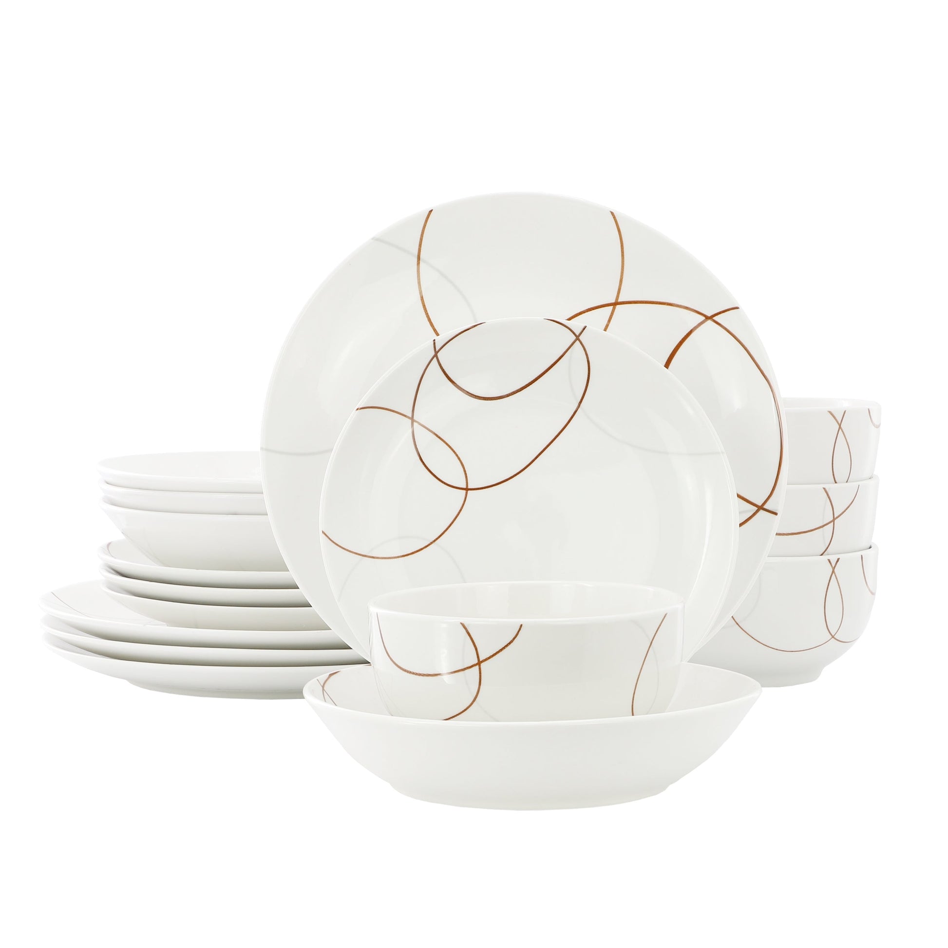 Elama Sydney 16 Piece Porcelain Double Bowl Dinnerware Set, Service for 4 W2B