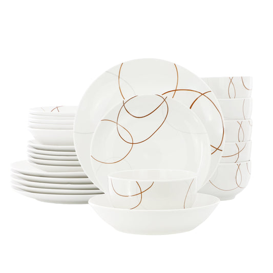 Elama Sydney 24 Piece Porcelain Double Bowl Dinnerware Set, Service for 6 W2B