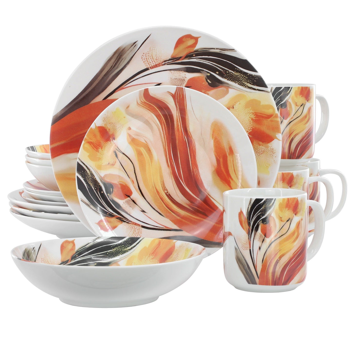 Elama Tulip Fields 16 Piece Round Porcelain Dinnerware Set W2B