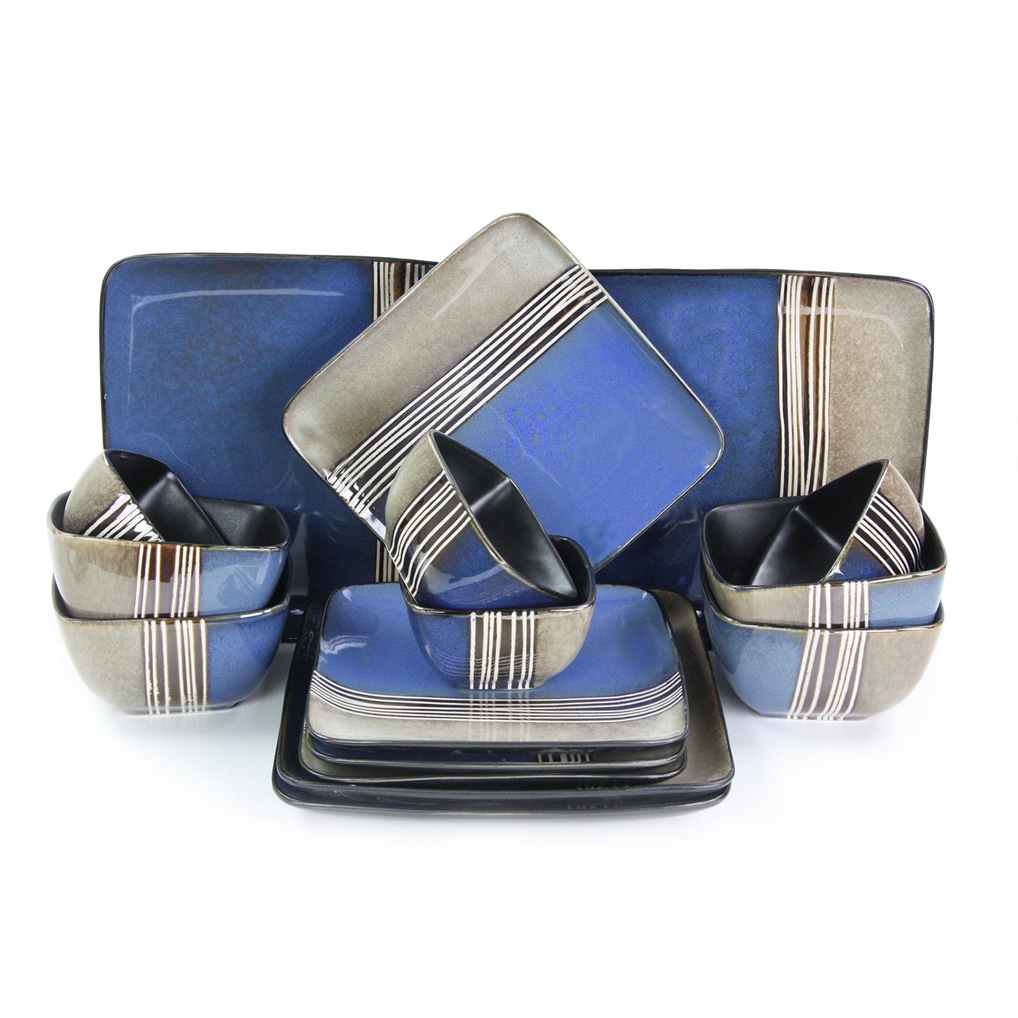 Elama Uptown Loft 16 Piece Double Bowl Stoneware Dinnerware Set with Service for 4 W2B