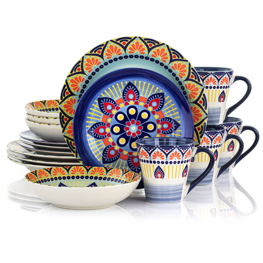 Elama Zen Blue Mozaik 16 Piece Luxurious Stoneware Dinnerware with Complete Setting for 4, 16pc W2B