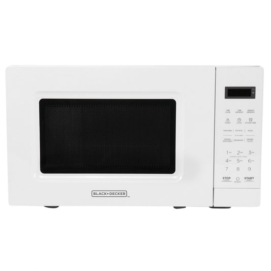 Black and Decker 0.7 Cu Ft 700 Watt LED Digital Microwave Oven in White with Child Safety Lock W2B