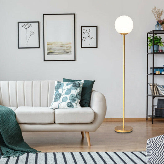 Glass Globe LED Floor Lamp with Glass Lampshade-Golden W2B