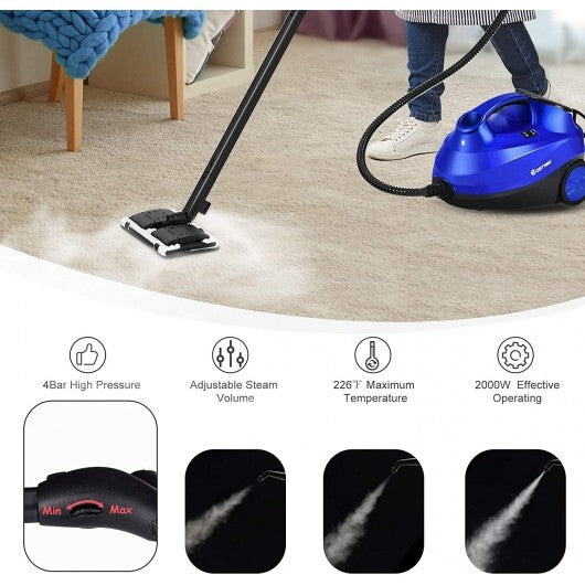 2000W Heavy Duty Multi-purpose Steam Cleaner Mop with Detachable Handheld Unit-Blue W2B