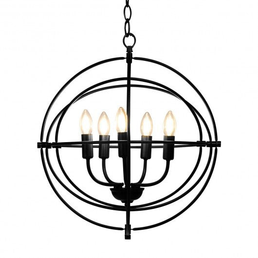 20 Inch 5 Lights Metal Chandelier with Pivoting Interlocking Rings W2B