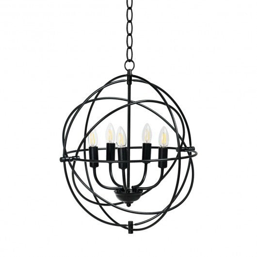 20 Inch 5 Lights Metal Chandelier with Pivoting Interlocking Rings W2B