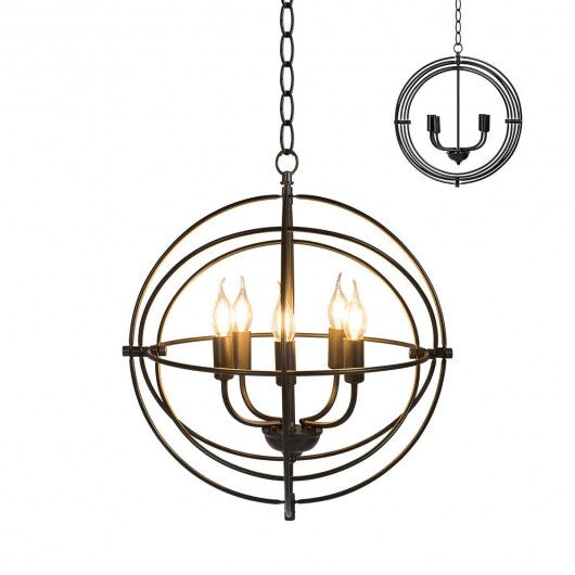 20 Inch 5 Lights Metal Chandelier with Pivoting Interlocking Rings W2B