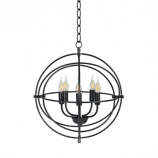 20 Inch 5 Lights Metal Chandelier with Pivoting Interlocking Rings W2B