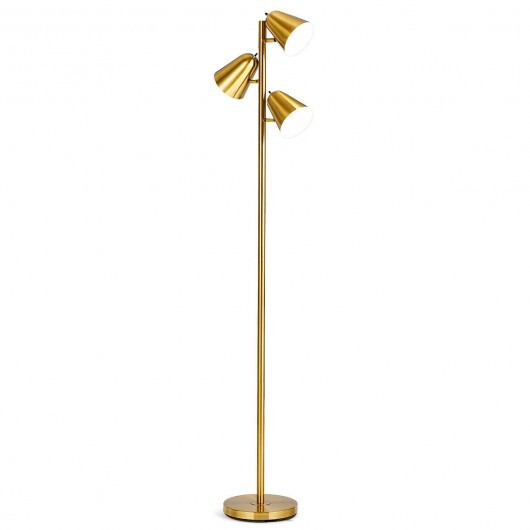 64 Inch 3-Light LED Floor Lamp Reading Light for Living Room Bedroom-Golden - Color: Golden W2B