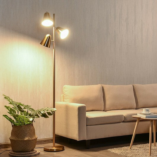 64 Inch 3-Light LED Floor Lamp Reading Light for Living Room Bedroom-Golden - Color: Golden W2B