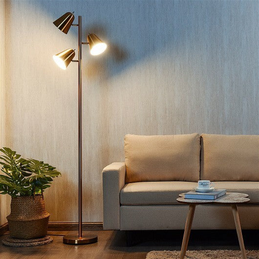 64 Inch 3-Light LED Floor Lamp Reading Light for Living Room Bedroom-Golden - Color: Golden W2B