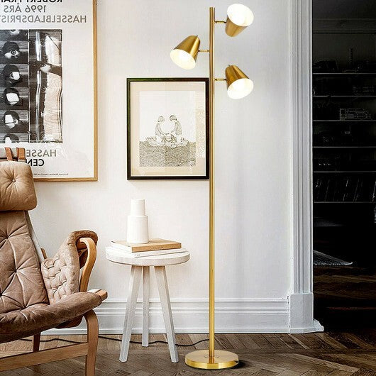 64 Inch 3-Light LED Floor Lamp Reading Light for Living Room Bedroom-Golden - Color: Golden W2B