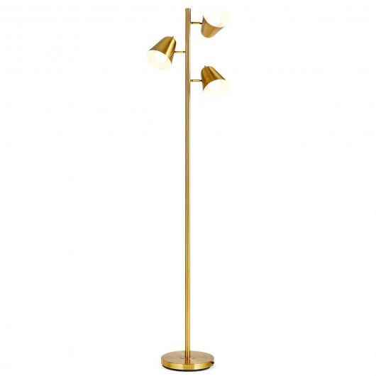 64 Inch 3-Light LED Floor Lamp Reading Light for Living Room Bedroom-Golden - Color: Golden W2B