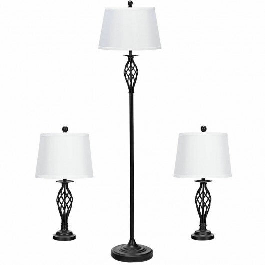 2 Table Lamps 1 Floor Lamp Set with Fabric Shades W2B