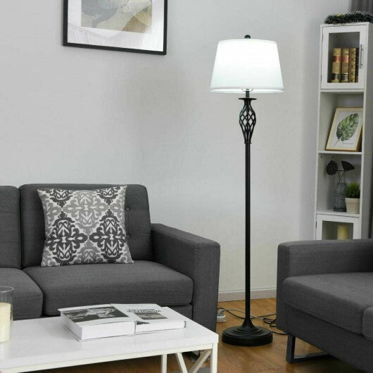 2 Table Lamps 1 Floor Lamp Set with Fabric Shades W2B