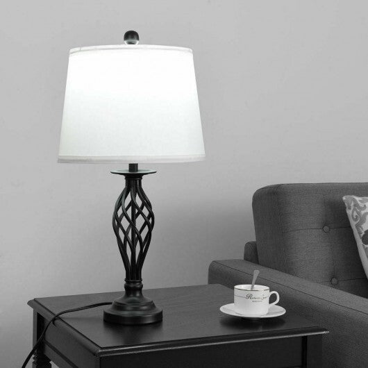 2 Table Lamps 1 Floor Lamp Set with Fabric Shades W2B