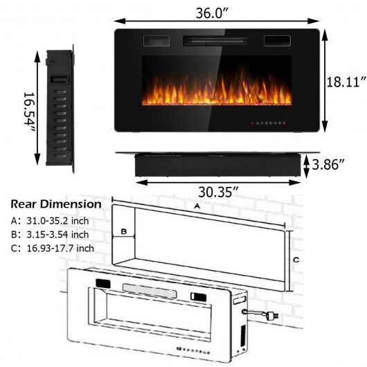 36 Inch Ultra Thin Wall Mounted Electric Fireplace W2B