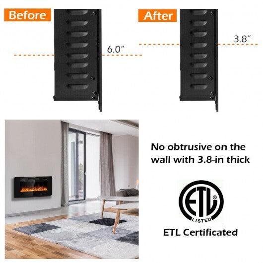 36 Inch Ultra Thin Wall Mounted Electric Fireplace W2B