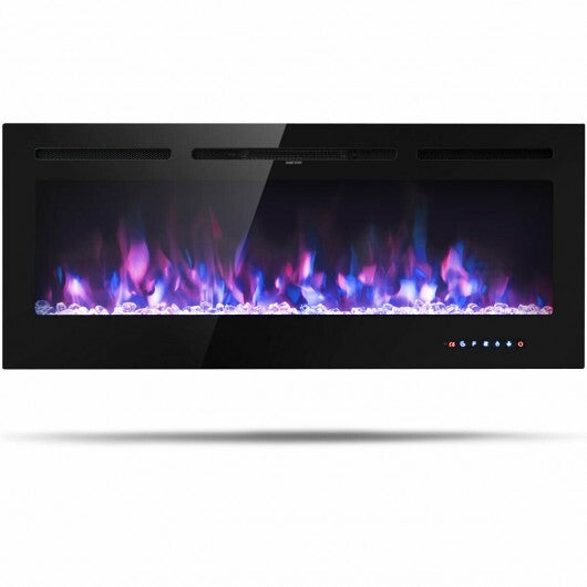 50 Inch Recessed Electric Insert Wall Mounted Fireplace with Adjustable Brightness W2B