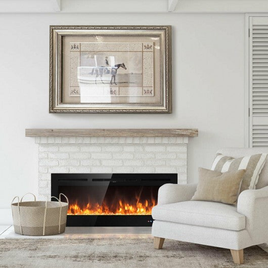 50 Inch Recessed Electric Insert Wall Mounted Fireplace with Adjustable Brightness W2B