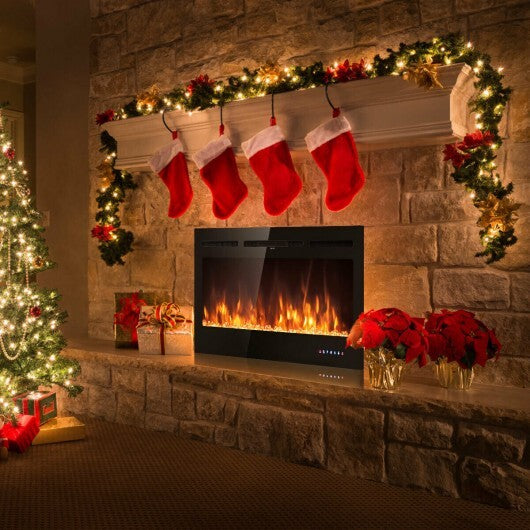 50 Inch Recessed Electric Insert Wall Mounted Fireplace with Adjustable Brightness W2B