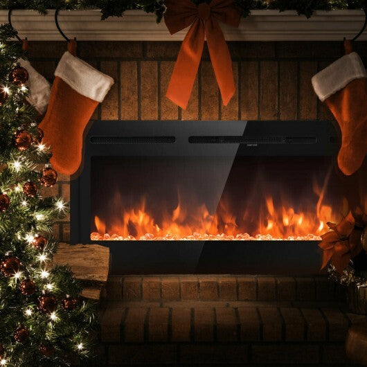 50 Inch Recessed Electric Insert Wall Mounted Fireplace with Adjustable Brightness W2B