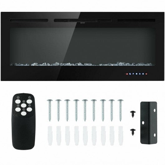 50 Inch Recessed Electric Insert Wall Mounted Fireplace with Adjustable Brightness W2B