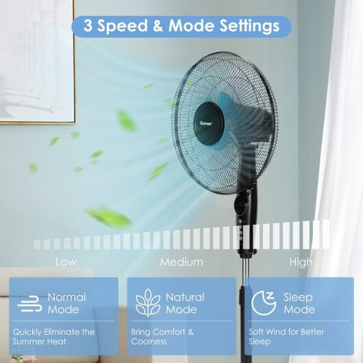 16 Inches Adjustable Height Fan with Quiet Oscillating Stand for Home and Office W2B