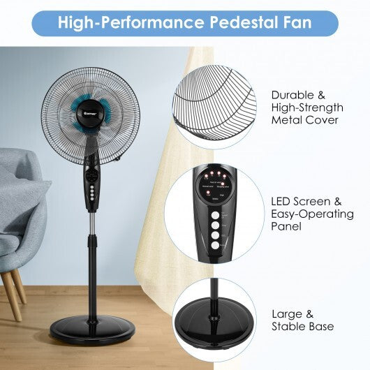 16 Inches Adjustable Height Fan with Quiet Oscillating Stand for Home and Office W2B