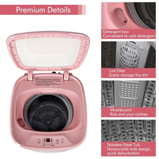 8lbs Portable Fully Automatic Washing Machine with Drain Pump-Pink W2B
