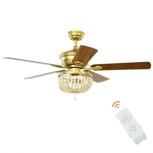 52 Inch Retro Ceiling Fan Light with Reversible Blades Remote Control-Black W2B