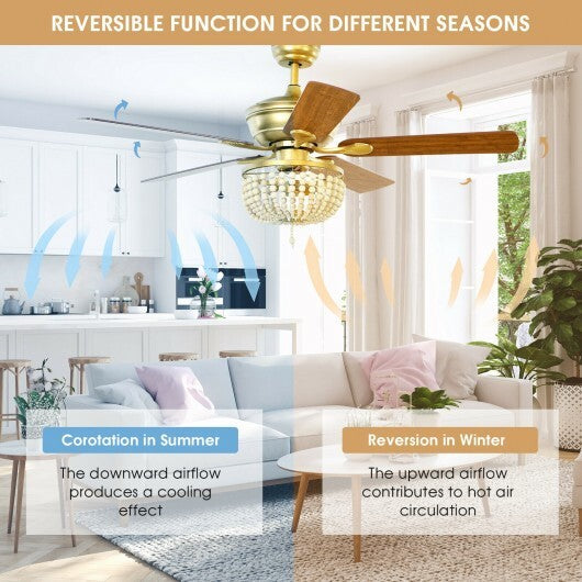 52 Inch Retro Ceiling Fan Light with Reversible Blades Remote Control-Black W2B