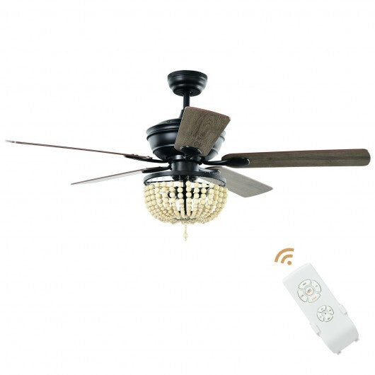 52 Inch Retro Ceiling Fan Light with Reversible Blades Remote Control-Black W2B