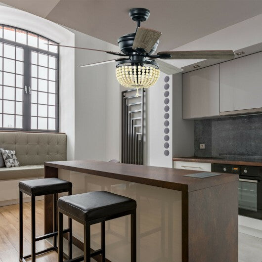 52 Inch Retro Ceiling Fan Light with Reversible Blades Remote Control-Black W2B