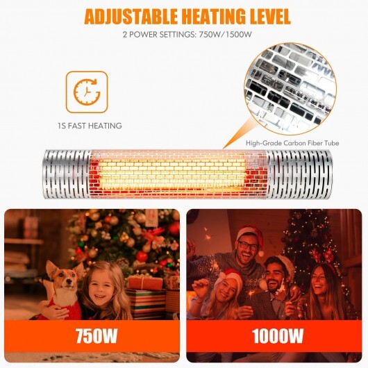 1500W Indoorand Outdoor Electric Heater with 2 Power Settings -Silver W2B