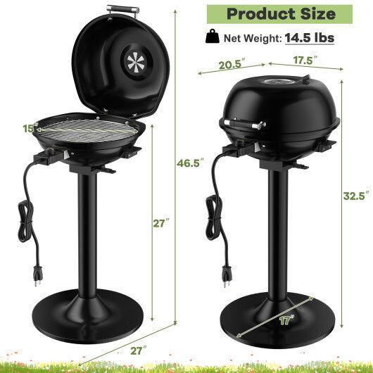 1600W Portable Electric BBQ Grill with Removable Non-Stick Rack-Black W2B