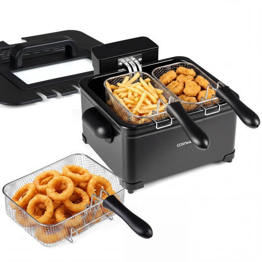 5.3-Qt Electric Deep Fryer with 3 Baskets 1700W LED Touch Screen and 6 Presets-Black W2B