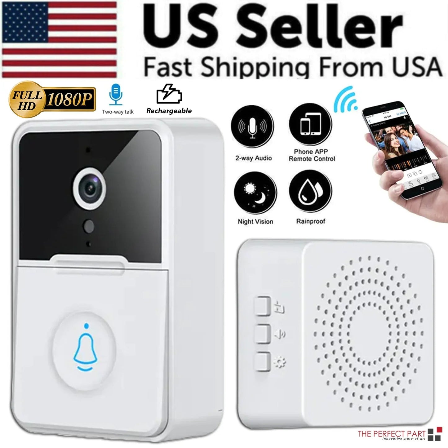 Wireless Security Smart WiFi Doorbell Intercom Video Camera Door Ring Bell Chime Pi-Mart