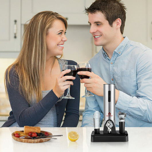 6-in-1 Electric Wine Bottle Opener Set with Foil Cutter for Kitchen W2B