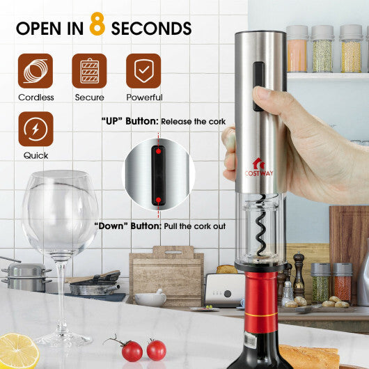 6-in-1 Electric Wine Bottle Opener Set with Foil Cutter for Kitchen W2B