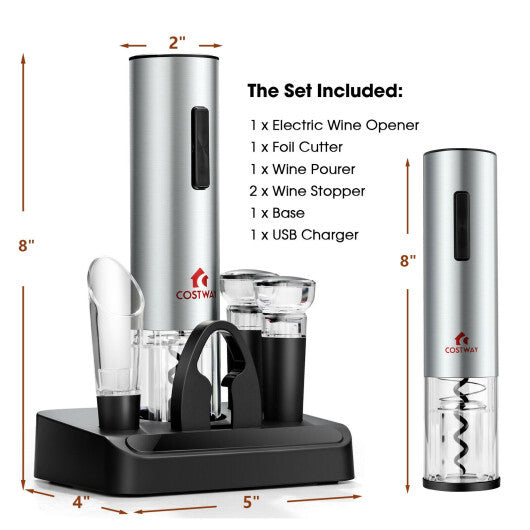 6-in-1 Electric Wine Bottle Opener Set with Foil Cutter for Kitchen W2B