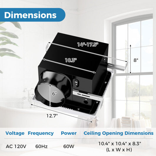 200 CFM Bathroom Exhaust Fan with Metal Housing and 6 Inches Duct for 200 Sq.Ft W2B
