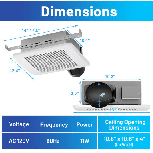 50/80/110 CFM Ceiling Mount Bathroom Fan with Pick-A-Flow and 4 Inches Duct W2B